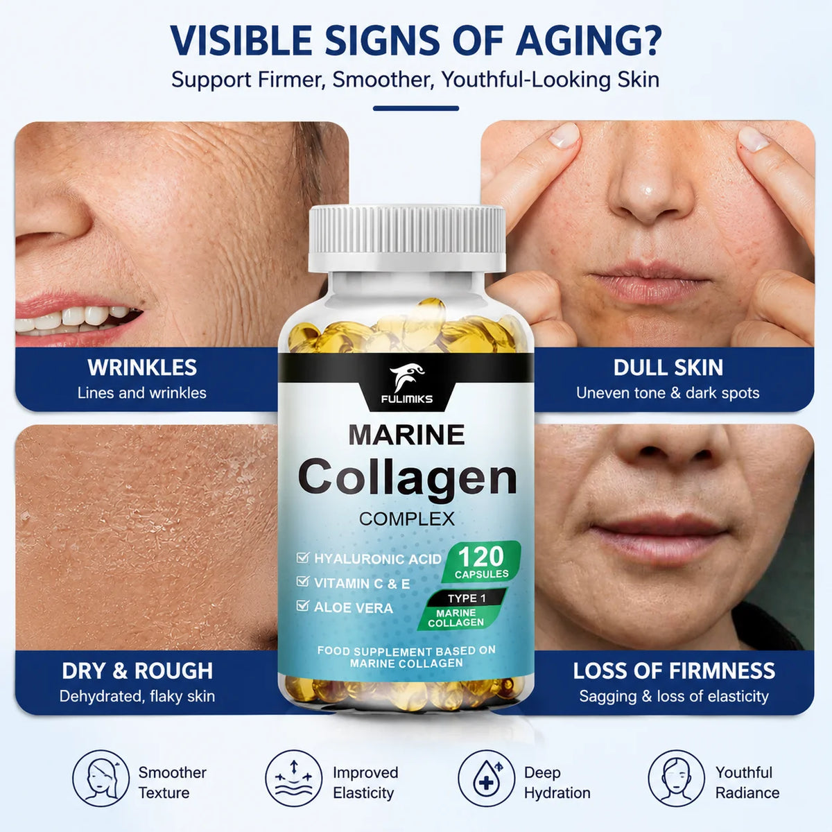 Marine Collagen Complex Capsules – Skin, Hair & Nail Support Collagen Supplement Qst