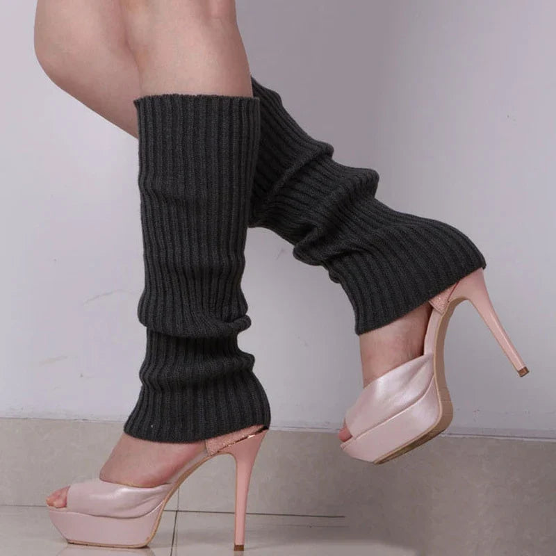 Women's Knit Winter Leg Warmers – Boot Knee Stockings, 10 Colors Knit Leg Warmers Qme Dark Grey Length -40cm
