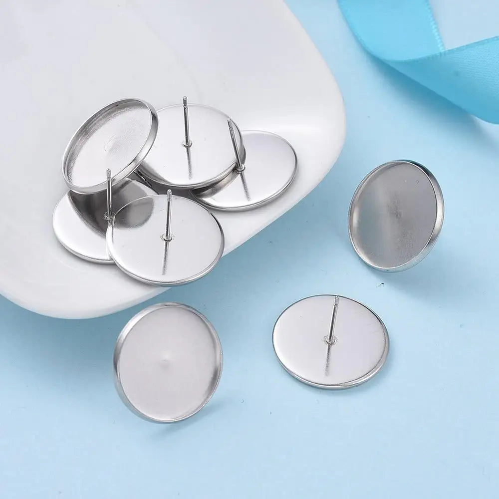 Stainless Steel Blank Stud Earring Cabochon Settings – 20Pcs Earring Stud Settings Qme