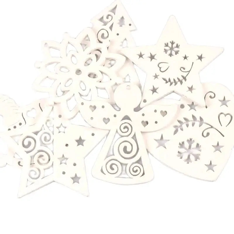 Wooden Christmas Tree Ornaments with Hemp Rope – 5 Pack Christmas Ornaments Qme