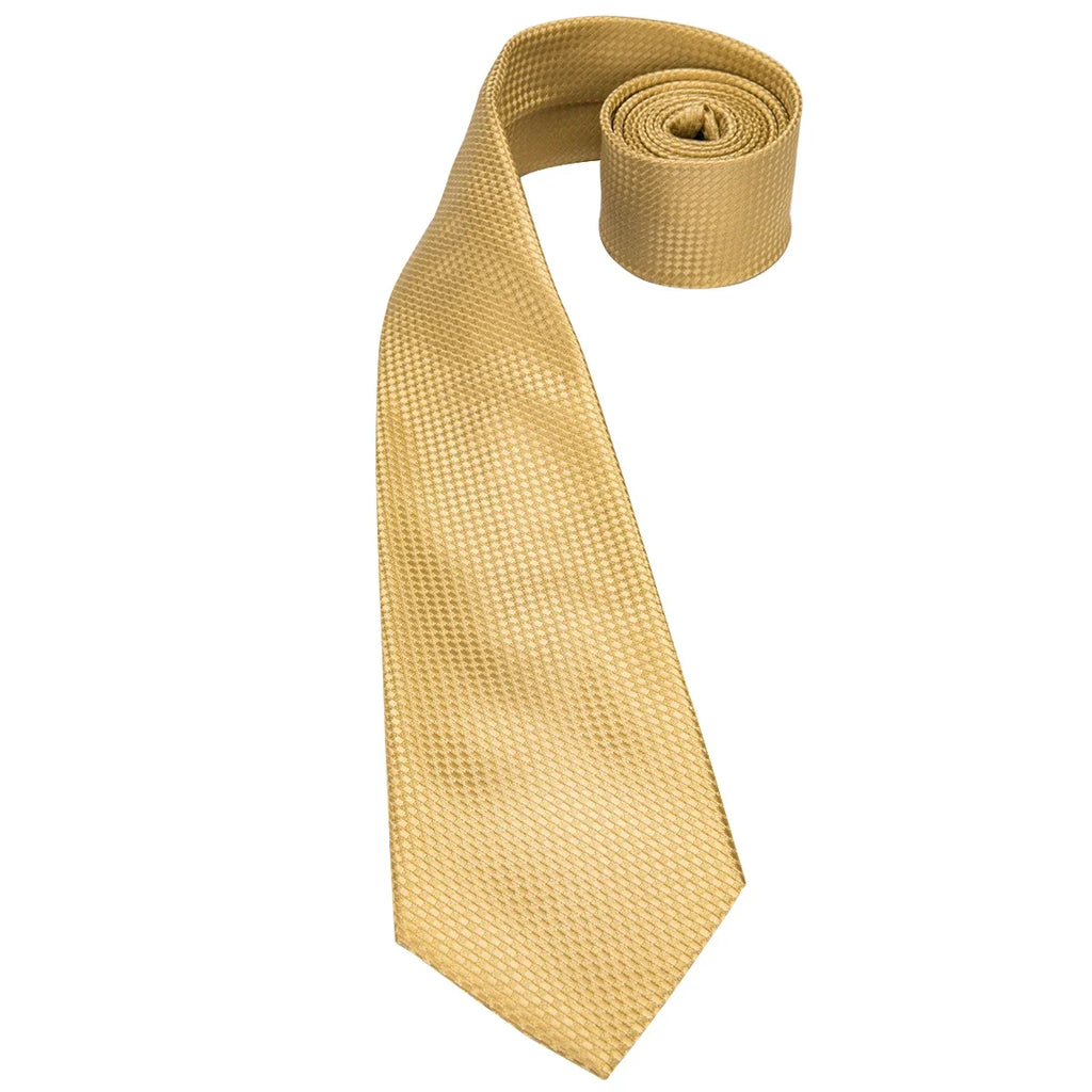 Hi-Tie Gold Yellow Necktie Pocket Square & Cufflinks Set Necktie & Cufflinks Set Qme