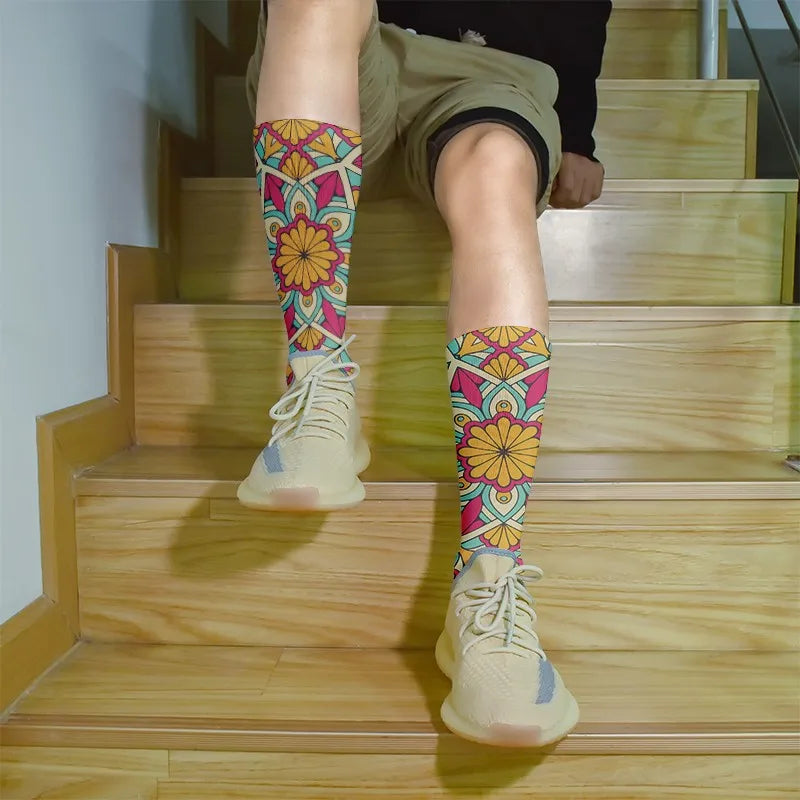 3D Mandala Kawaii Novelty Socks – Unisex Fun Crew Socks Novelty Crew Socks Qme