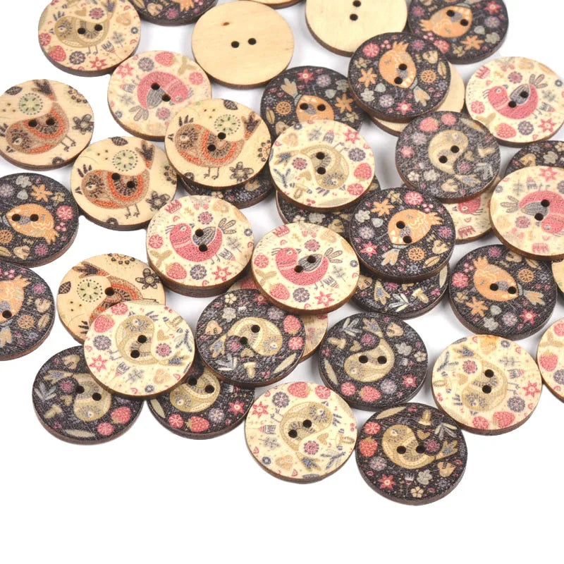Vintage Bird Printed Wooden Buttons – Sewing & Scrapbooking Decorative Craft Buttons Qme