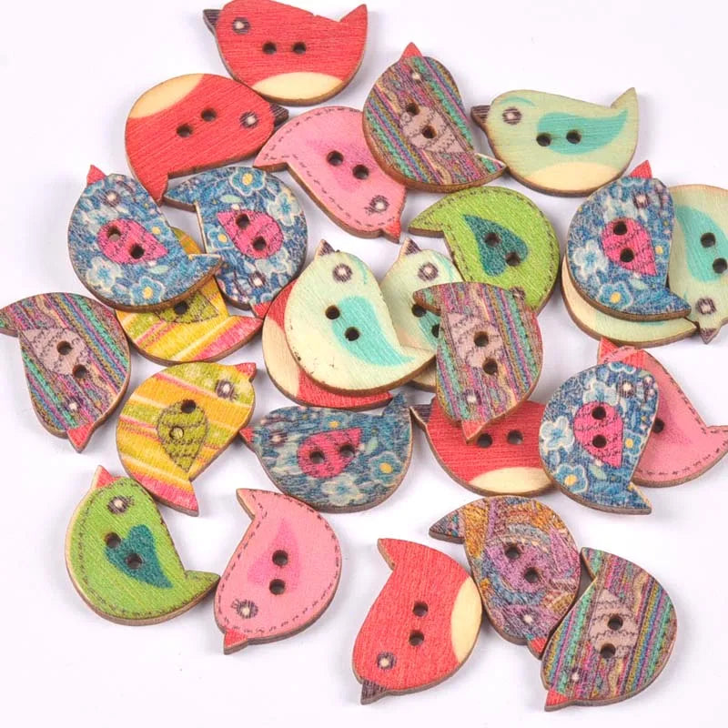 Vintage Cartoon Painted Wooden Buttons 2-Hole | 15 Colors, 15–35mm Wooden Sewing Buttons Qme 4