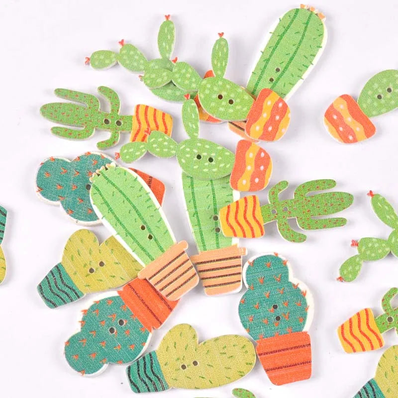 Cartoon Cactus Wooden Buttons 20pcs – Sewing & DIY Crafts Decorative Wooden Buttons Qme