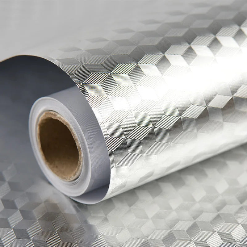 Gold Metallic Self-Adhesive Wallpaper | Waterproof Kitchen Foil Self-Adhesive Wallpaper Qme Silver 3D Diamond 5m x 55cm