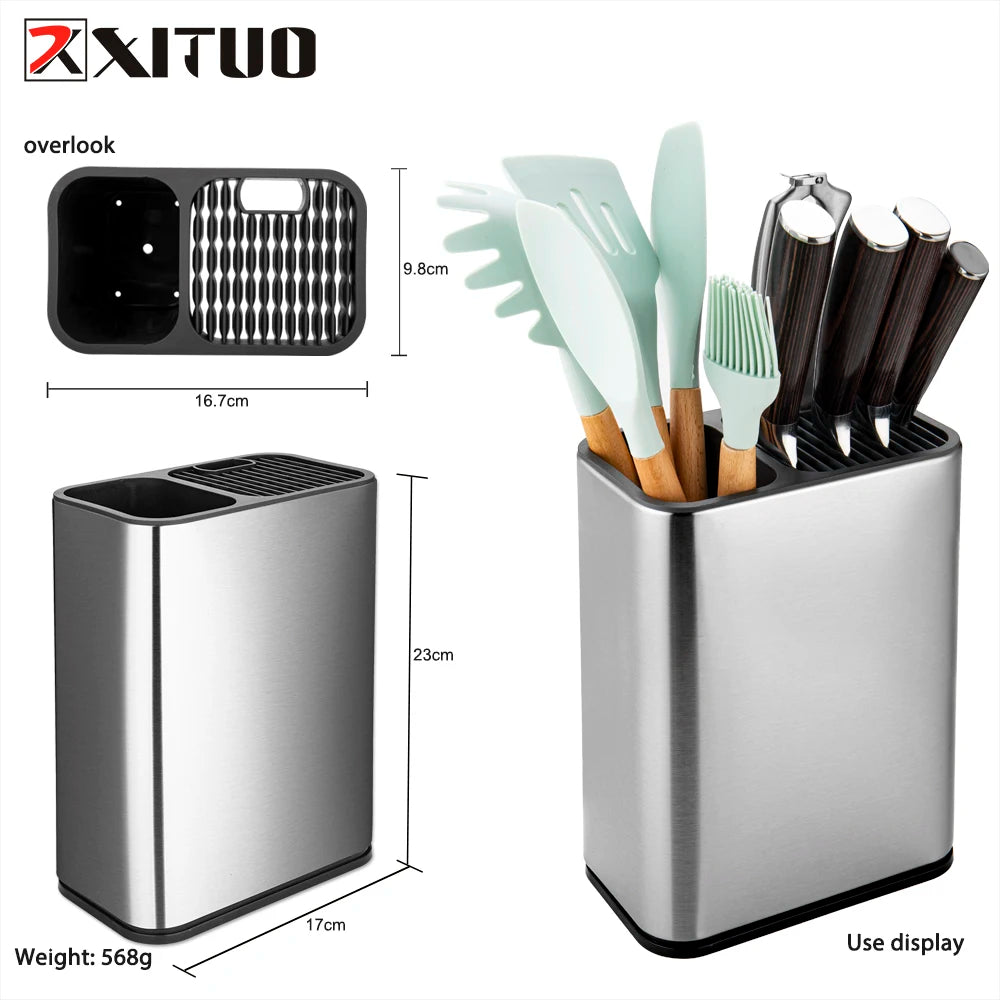 XITUO Stainless Steel Knife Holder & Cutlery Organizer Stand Knife Block Organizer Qst