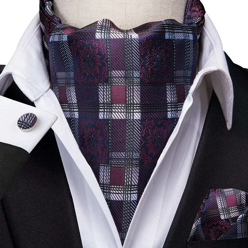 Men's Silk Ascot, Pocket Square & Cufflinks Set | Jacquard