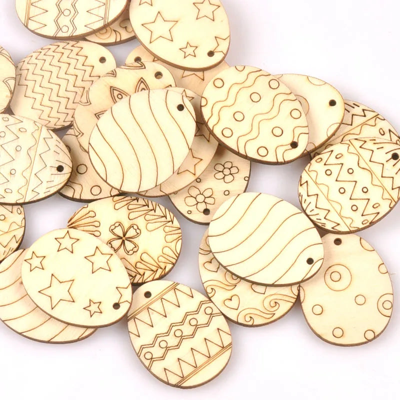 Mixed Easter Egg Wooden Hanging Ornaments – 25 Pcs DIY Easter Wood Ornaments Qme m2565