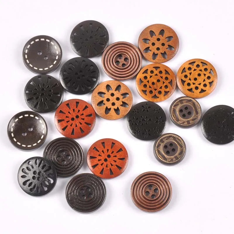 Retro Mixed Wood Buttons for Sewing & DIY Crafts | 20pcs Wood Craft Buttons Qme