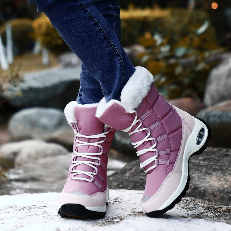 Women's Winter Snow Boots – Warm Plush Lace-Up Ankle Boots Women's Snow Boots Qst