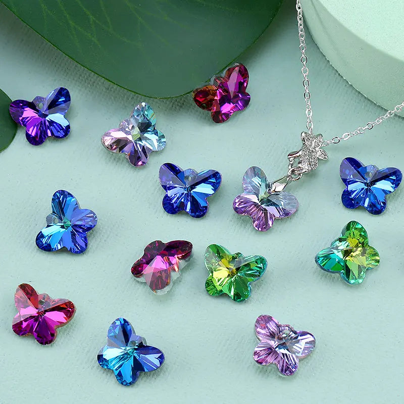 Butterfly Glass Crystal Pendant Beads & Charms – 12pcs Jewelry Making Jewelry Making Charms Qme