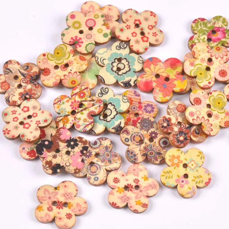 Vintage Cartoon Painted Wooden Buttons 2-Hole | 15 Colors, 15–35mm Wooden Sewing Buttons Qme 2