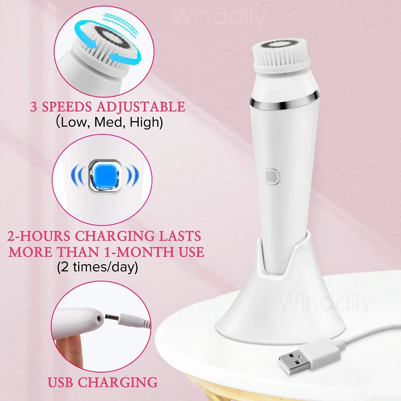 4-in-1 Electric Facial Cleansing Brush | Rechargeable IPX7 Facial Cleansing Brush Qst