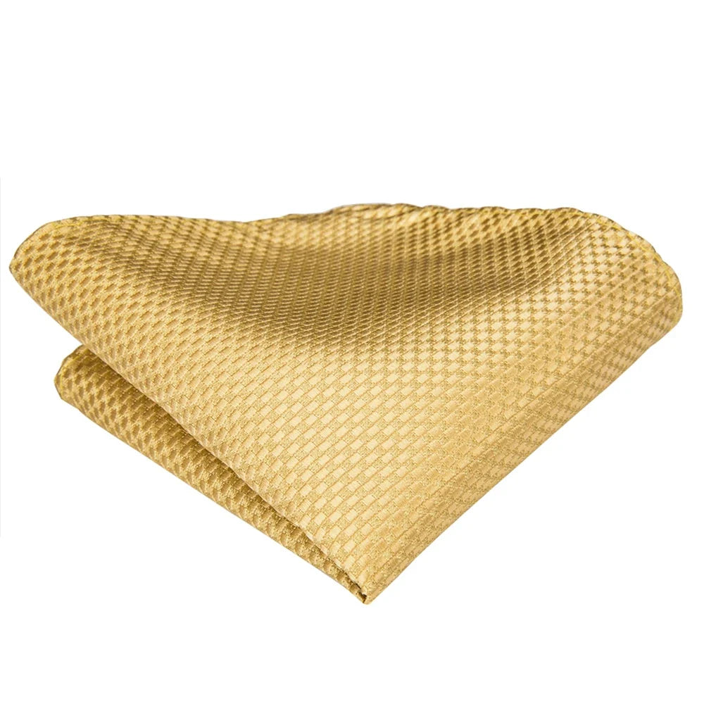 Hi-Tie Gold Yellow Necktie Pocket Square & Cufflinks Set Necktie & Cufflinks Set Qme