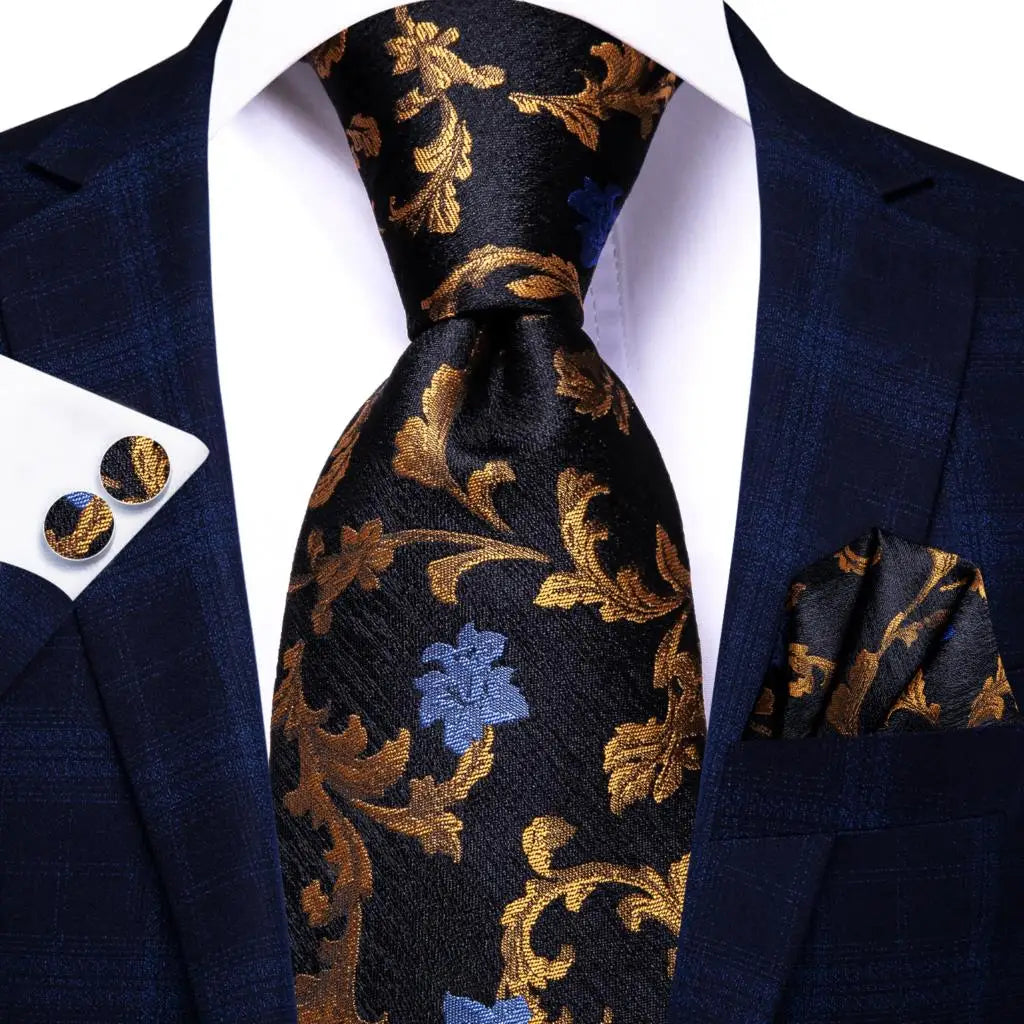 Hi-Tie Men's Orange Grey Paisley Silk Necktie Gift Set Necktie Gift Set Qme 3331