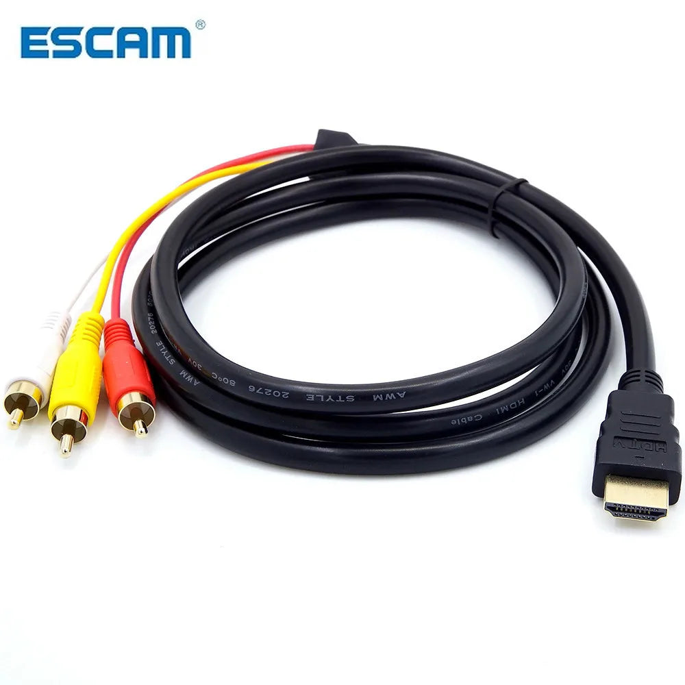 3-RCA Male AV Composite Connector Adapter Cable Cord RCA Adapter Cable Qme 5pcs