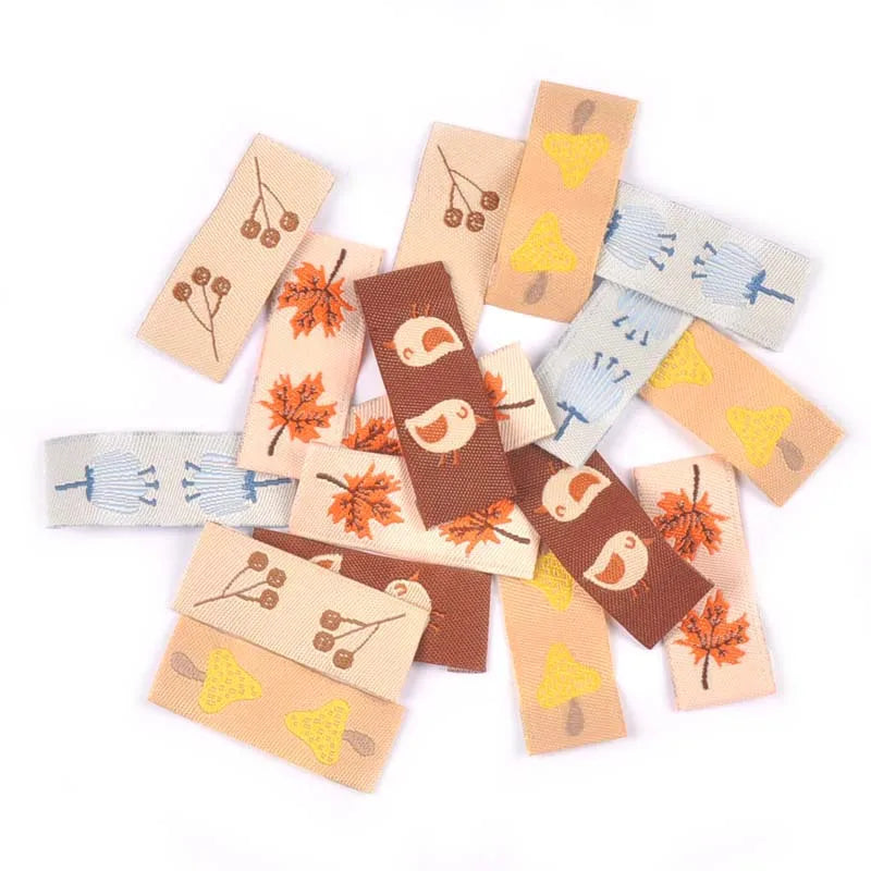 Maple Mushroom Embroidery Washable Fabric Labels – 50pcs Sewing Labels Qme
