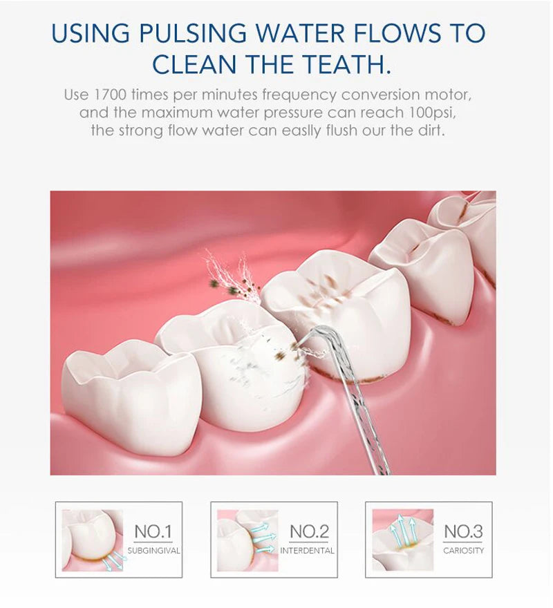 Nicefeel IPX7 Oral Irrigator 600ml Water Flosser 8 Tips Oral Irrigator Qst