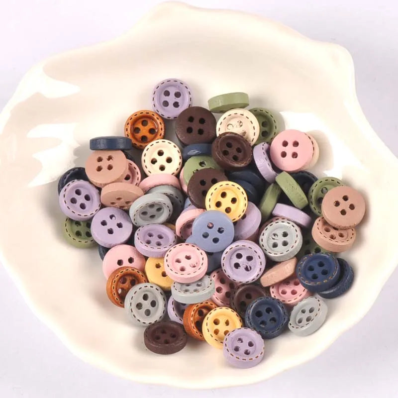 Multicolor Wood Buttons for Sewing & DIY Crafts – 10mm 100pcs Wood Craft Buttons Qme