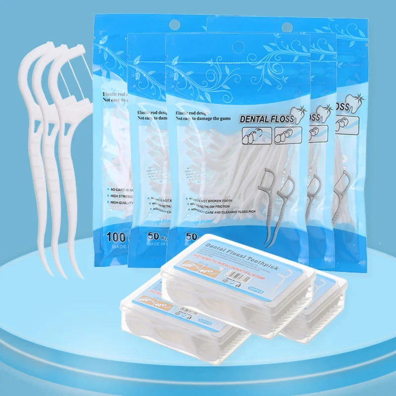 50-Pack Dental Floss Picks – Flosser & Toothpick Sticks Dental Floss Picks Qme