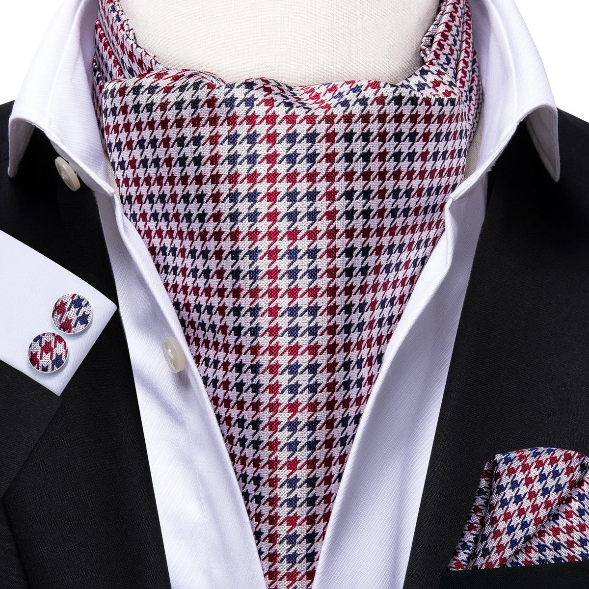 Men's Silk Ascot, Pocket Square & Cufflinks Set | Jacquard Ascot & Cufflinks Set Qme AS-1047