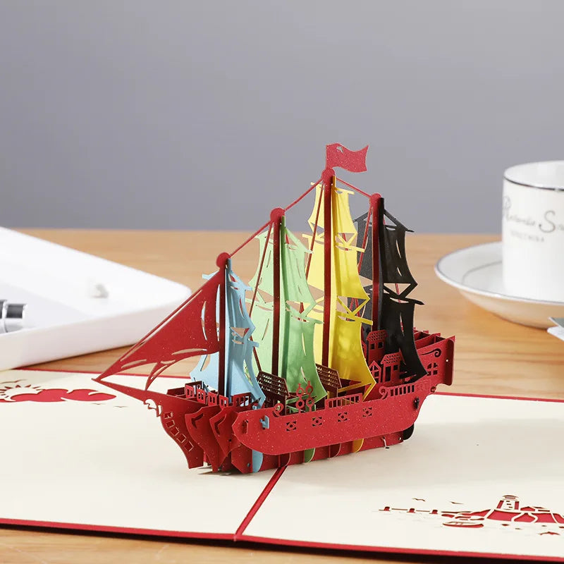 3D Pop-Up Graduation Greeting Card – Train, Aircraft & Sailboat Pop-Up Greeting Card Qme 15X15cm