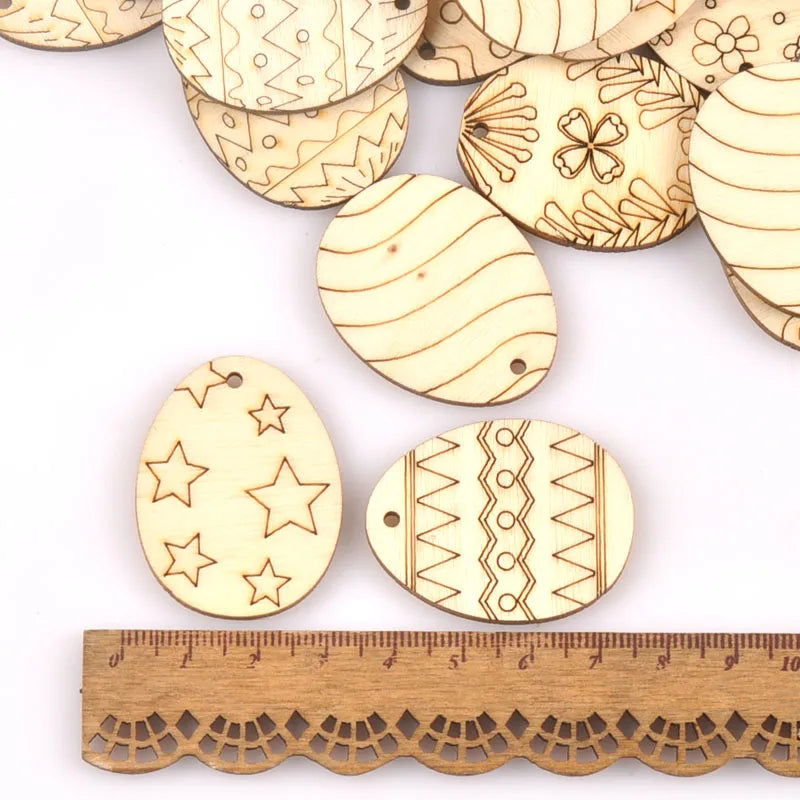 Mixed Easter Egg Wooden Hanging Ornaments – 25 Pcs DIY Easter Wood Ornaments Qme