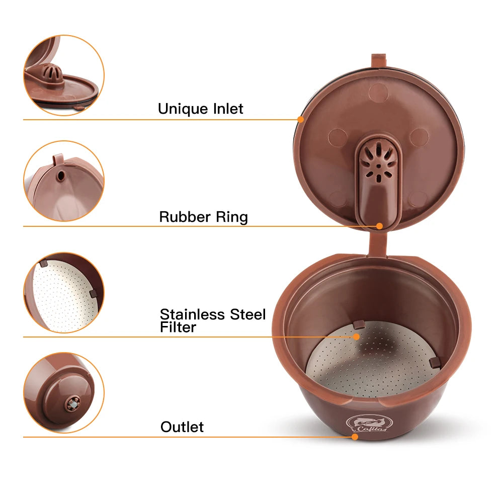 Refillable Coffee Capsules Pods for Dolce Gusto + Tamper Coffee Pod Capsules Qst