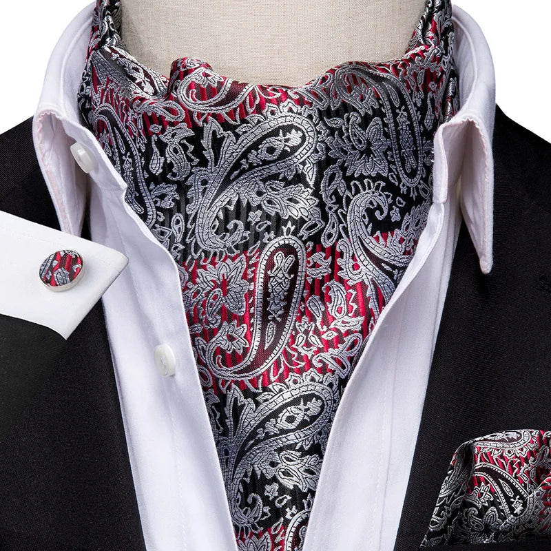 Men's Silk Ascot, Pocket Square & Cufflinks Set | Jacquard