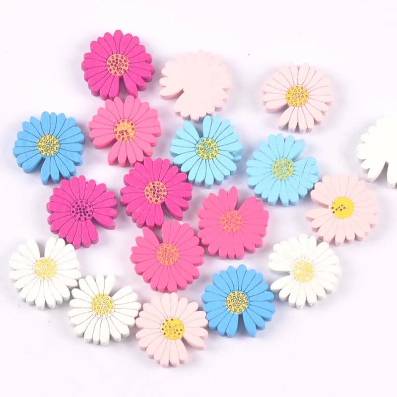Multicolor Chrysanthemum Wooden Spacer Beads 25pcs – DIY Craft Wooden Craft Beads Qme Default Title