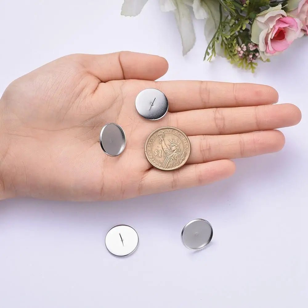 Stainless Steel Blank Stud Earring Cabochon Settings – 20Pcs Earring Stud Settings Qme