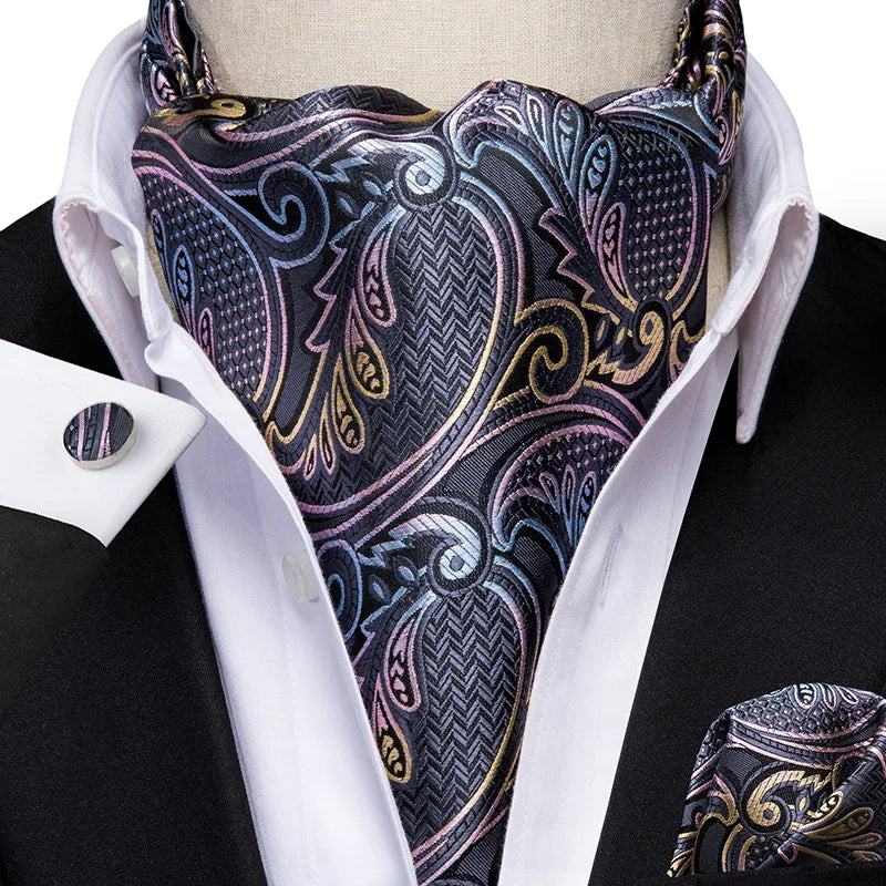 Men's Silk Ascot, Pocket Square & Cufflinks Set | Jacquard