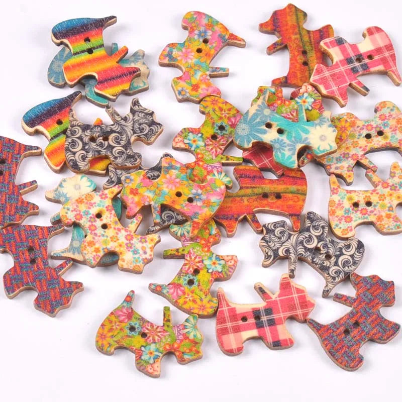 Vintage Cartoon Painted Wooden Buttons 2-Hole | 15 Colors, 15–35mm Wooden Sewing Buttons Qme 8
