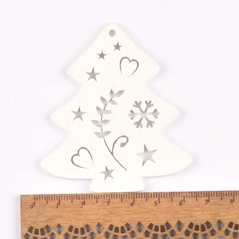 Wooden Christmas Tree Ornaments with Hemp Rope – 5 Pack Christmas Ornaments Qme 8