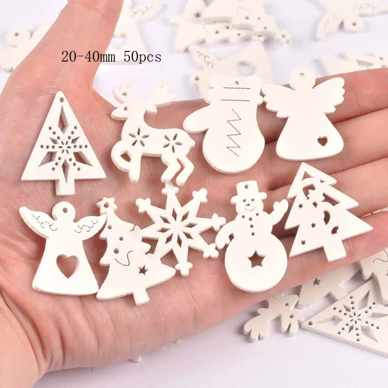 White Wooden Christmas Tree Shapes – DIY Craft & Scrapbooking Wooden Craft Shapes Qme 20-40mm 50pcs 1