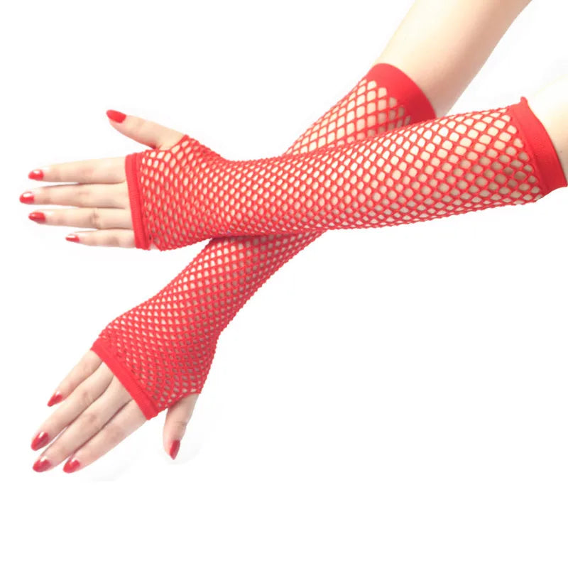 Women's Neon Fishnet Fingerless Long Gloves – Arm & Leg Cuff Fishnet Arm Warmers Qme