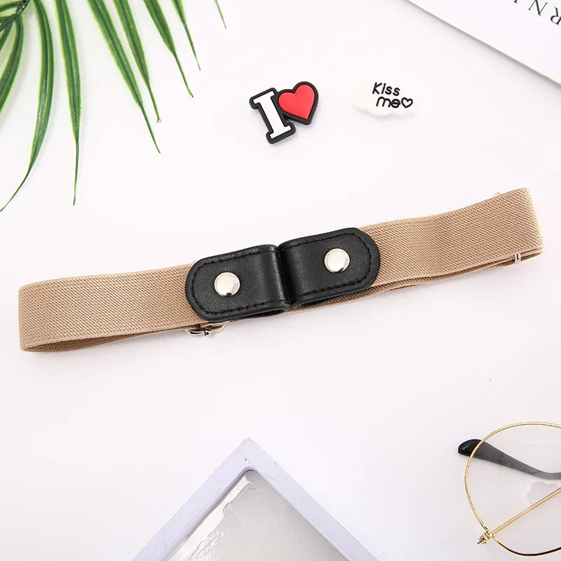 Women's Buckle-Free Elastic Stretch Belt for Jeans & Pants Elastic Waist Belt Qme khaki length 60-95cm