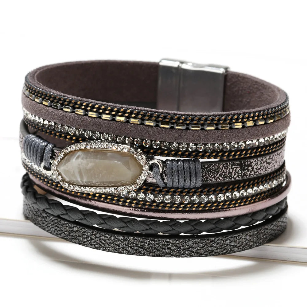 Bohemian Natural Stone Leather Braided Bracelet | 10 Colors Bohemian Leather Bracelet Qme
