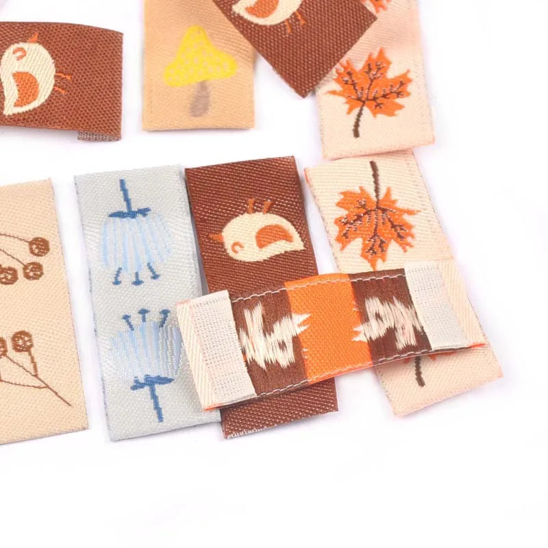 Maple Mushroom Embroidery Washable Fabric Labels – 50pcs Sewing Labels Qme