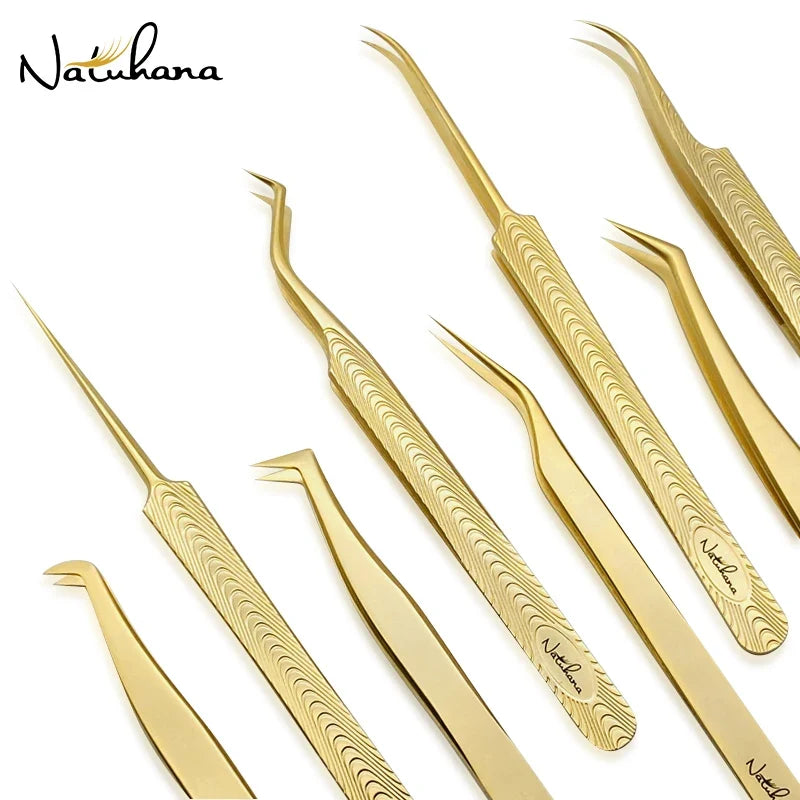 NATUHANA Eyelash Extension Tweezers – Matte Stainless Steel Eyelash Tweezers Qme
