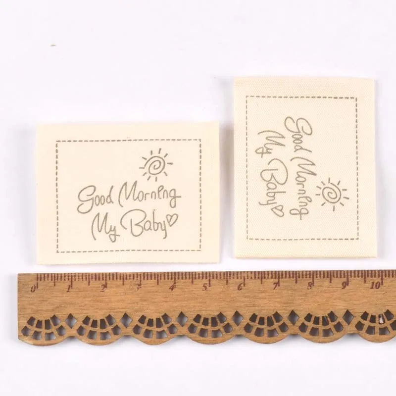 Handmade Printed Cotton Woven Clothing Labels – 50pcs Beige Woven Garment Labels Qme