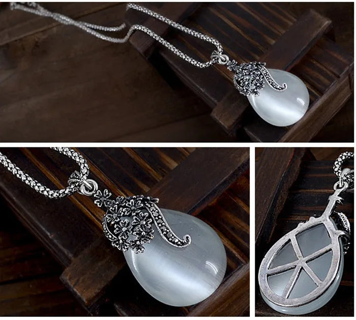925 Sterling Silver Opal Water Drop Pendant Necklace Pendant Necklace Qme