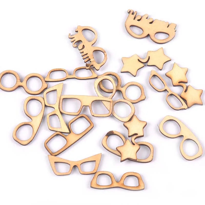Handmade Wood Glasses Pattern Ornaments | 17pc DIY Slices Wood Craft Ornaments Qme Default Title