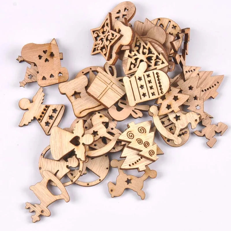 Christmas Wooden Hanging Ornaments – 25pcs DIY Tree Pendants Wooden Christmas Ornaments Qme