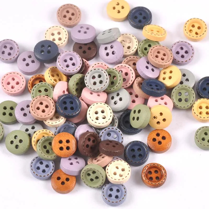 Multicolor Wood Buttons for Sewing & DIY Crafts – 10mm 100pcs Wood Craft Buttons Qme