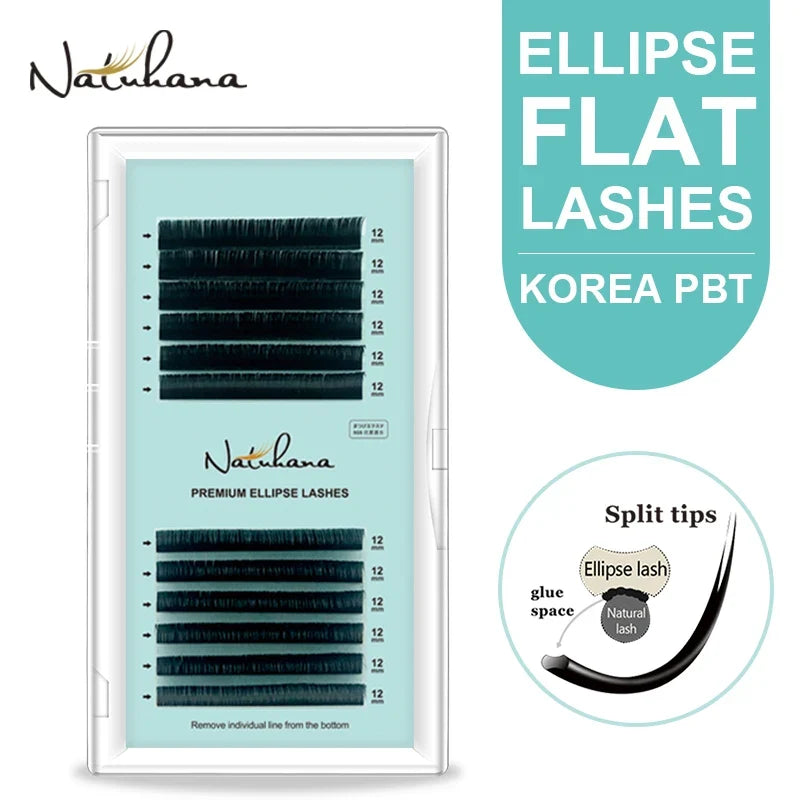 NATUHANA Ellipse Flat Lash Extensions – Korea PBT Split Tips Flat Lash Extensions Qme B 0.20mm 14mm