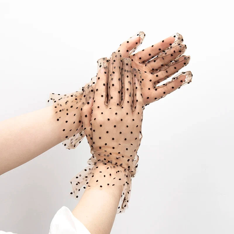 Women's Polka Dot Lace Gloves – Short Tulle Fashion Gloves Lace Fashion Gloves Qme