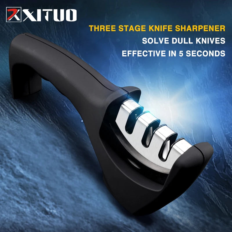 XITUO 3-Stage Knife Sharpener – Diamond, Tungsten & Ceramic Knife Sharpener Qst