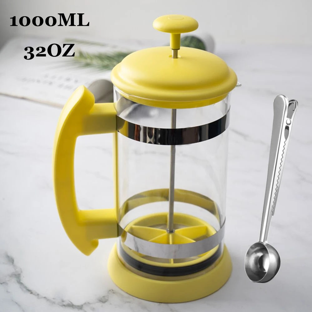 RECAFIMIL French Press Coffee Maker 600ML/1000ML Borosilicate French Press Coffee Maker Qst FP-Yellow-1000ML